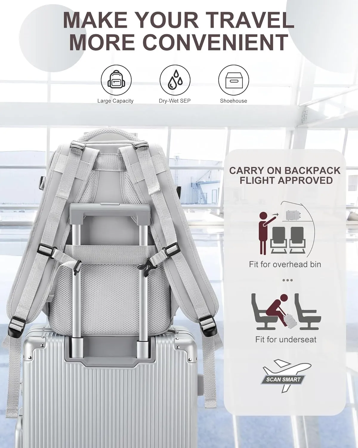 coowoz Travel Backpack Carry On for Women Man Gym Backpack with Laptop Compartment Mochila de Viaje Teacher Personal Item Backpack Airplane Accessories Must Haves Grey Small
