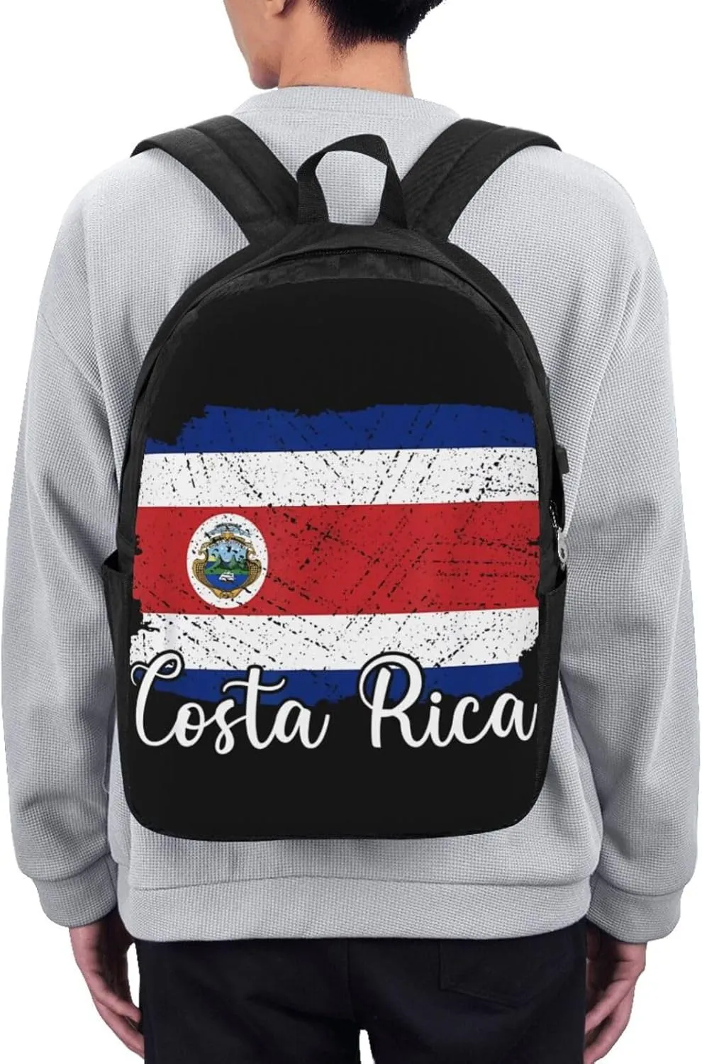 Costa Rica Flag Costa Rican Flags Travel Backpack 17-Inch Laptop Backpacks Business Rucksack Casual Sport Daypack with USB Charging Port Carry-on Bag for Camping Biking