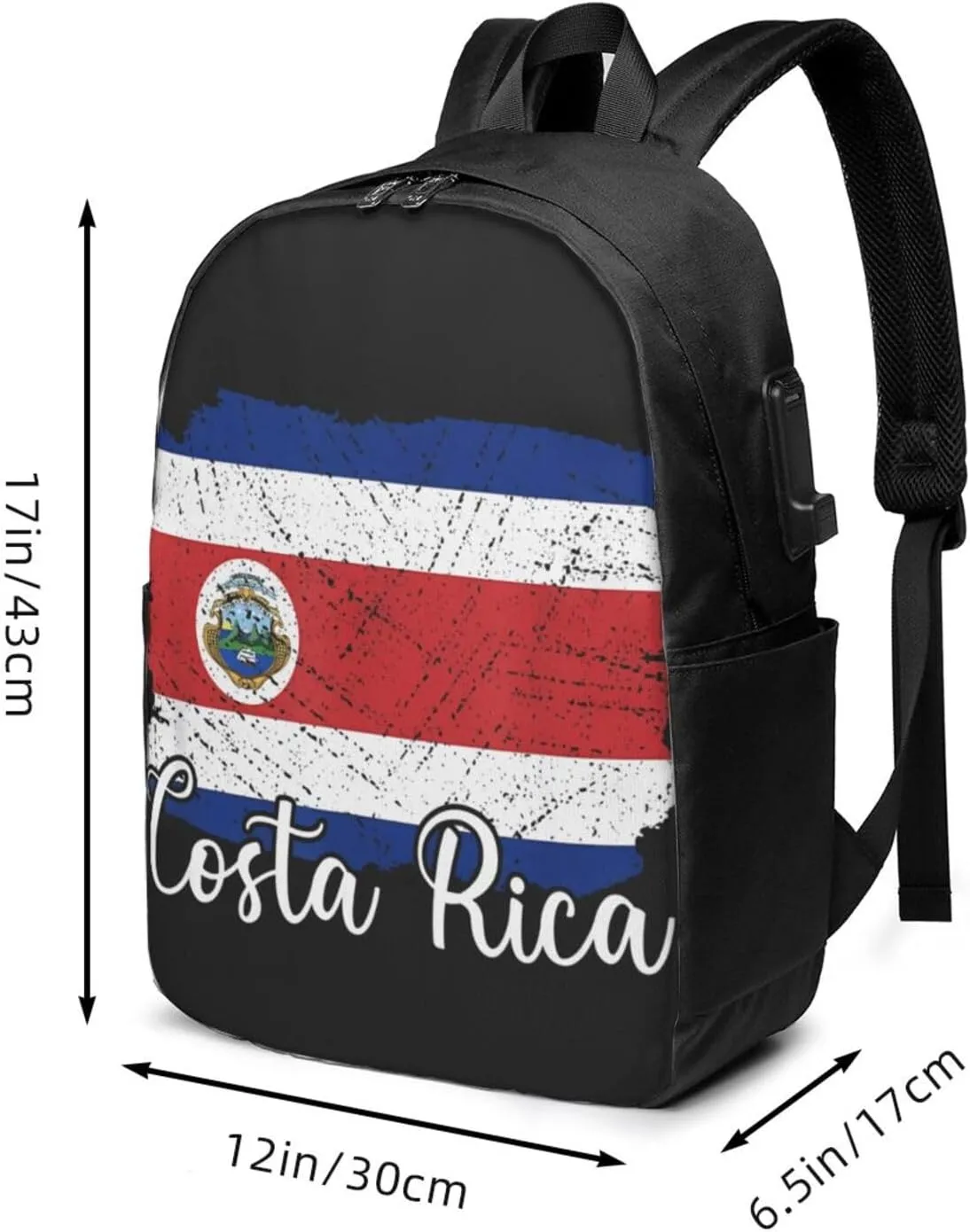 Costa Rica Flag Costa Rican Flags Travel Backpack 17-Inch Laptop Backpacks Business Rucksack Casual Sport Daypack with USB Charging Port Carry-on Bag for Camping Biking