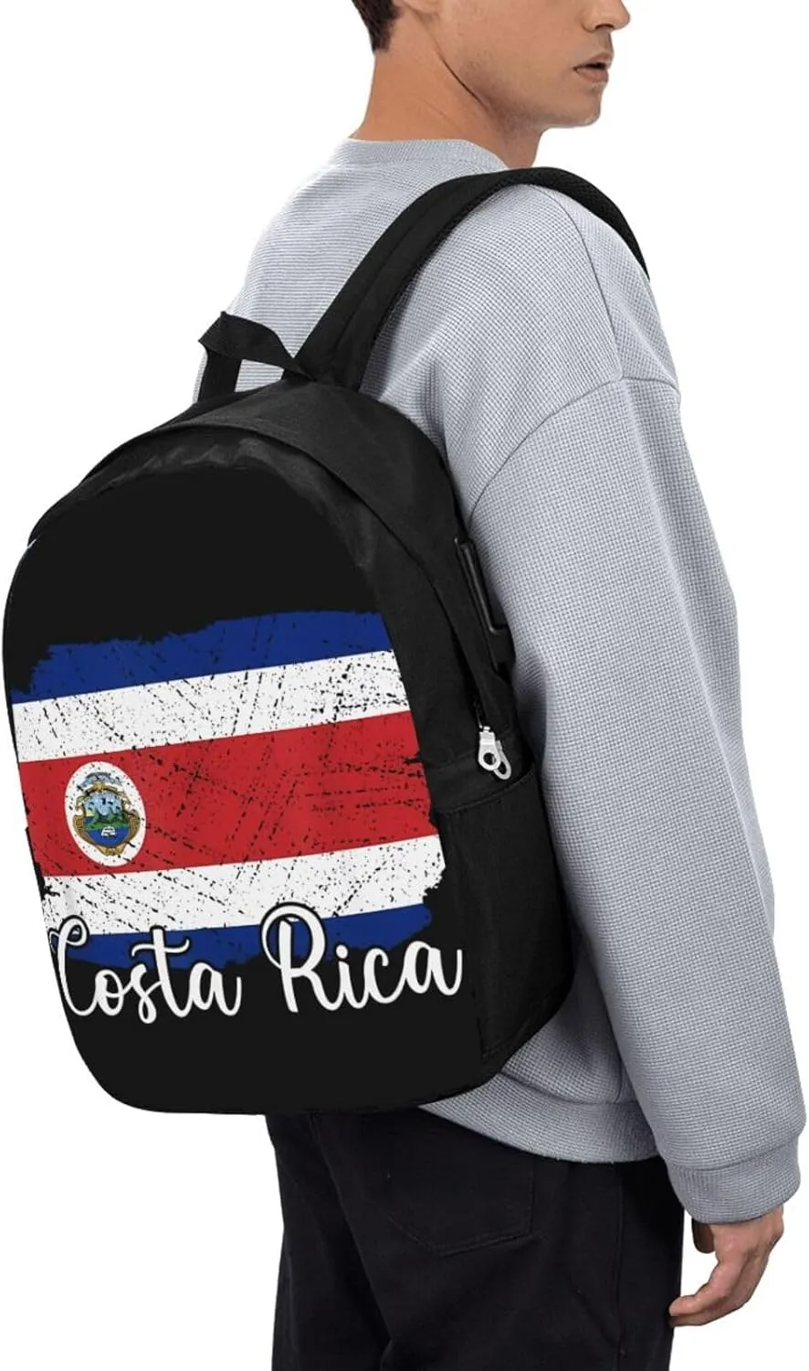Costa Rica Flag Costa Rican Flags Travel Backpack 17-Inch Laptop Backpacks Business Rucksack Casual Sport Daypack with USB Charging Port Carry-on Bag for Camping Biking