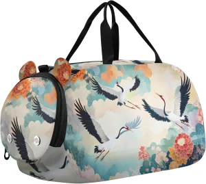 Crane Floral Sky Youth Sports Duffel Bag with Ventilated Shoe Compartment|All-Season Lightweight Travel Gym Bag for Girls & Boys|Water-Resistant Gear Bag