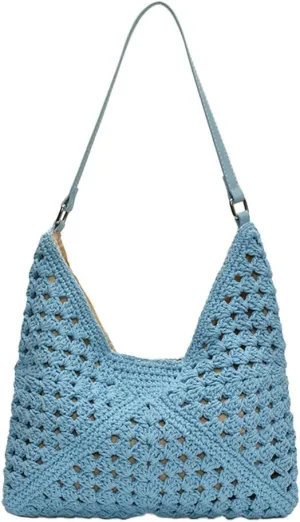 Crochet Mesh Boho Handbag Summer Straw Cross Body Purses Women Travel Knit Shoulder Tote Hobo Bags 2025