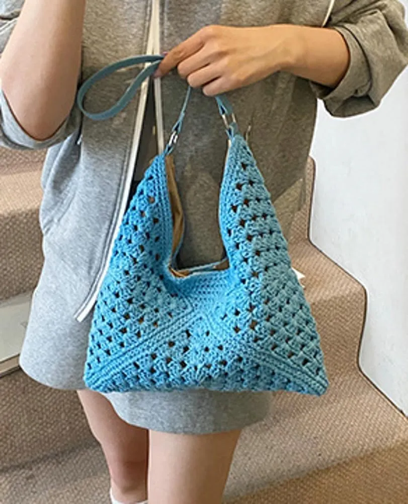 Crochet Mesh Boho Handbag Summer Straw Cross Body Purses Women Travel Knit Shoulder Tote Hobo Bags 2025