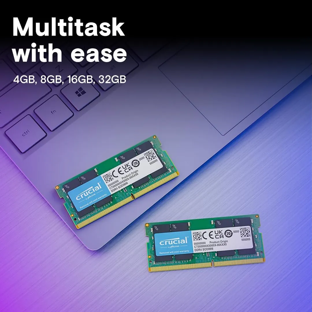 Crucial 32GB DDR4 RAM Kit (2x16GB), 3200MHz (PC4-25600) CL22 Laptop Memory, SODIMM 260-Pin, Downclockable to 2933/2666MHz, Compatible with 13th Gen Intel Core and AMD Ryzen 7000 - CT2K16G4SFRA32A