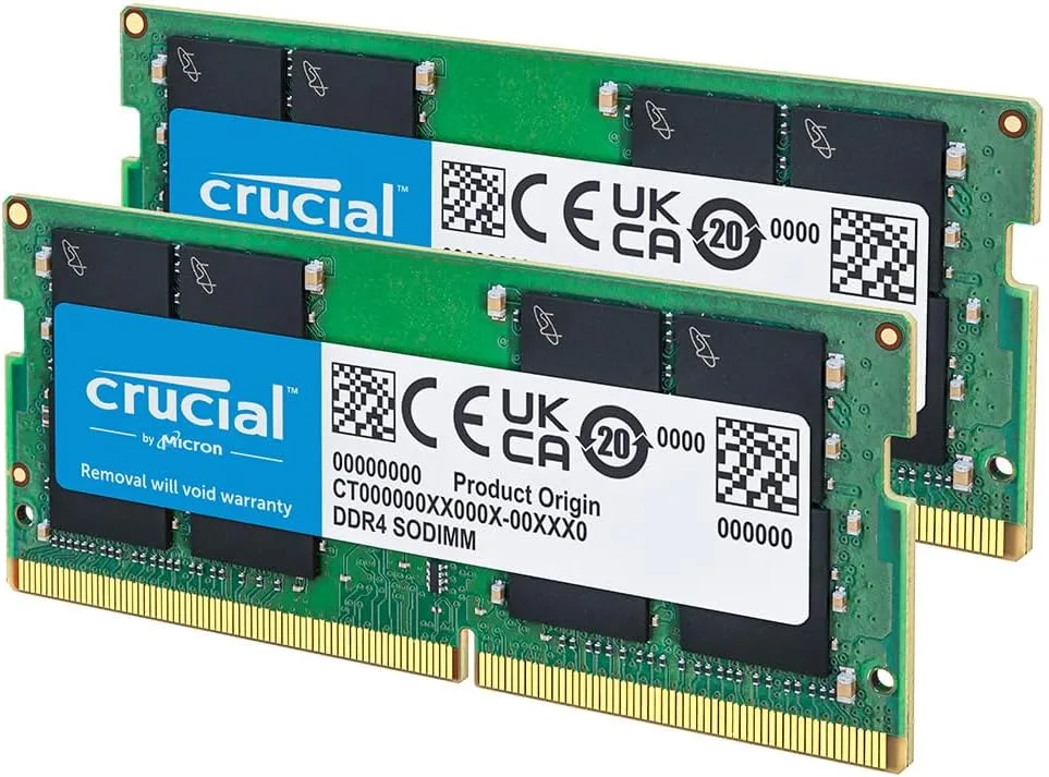 Crucial 32GB DDR4 RAM Kit (2x16GB), 3200MHz (PC4-25600) CL22 Laptop Memory, SODIMM 260-Pin, Downclockable to 2933/2666MHz, Compatible with 13th Gen Intel Core and AMD Ryzen 7000 - CT2K16G4SFRA32A