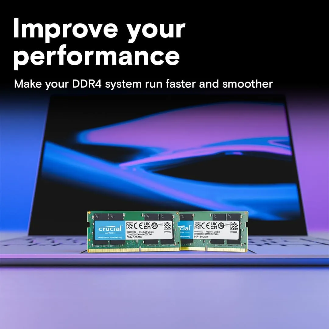 Crucial 32GB DDR4 RAM Kit (2x16GB), 3200MHz (PC4-25600) CL22 Laptop Memory, SODIMM 260-Pin, Downclockable to 2933/2666MHz, Compatible with 13th Gen Intel Core and AMD Ryzen 7000 - CT2K16G4SFRA32A