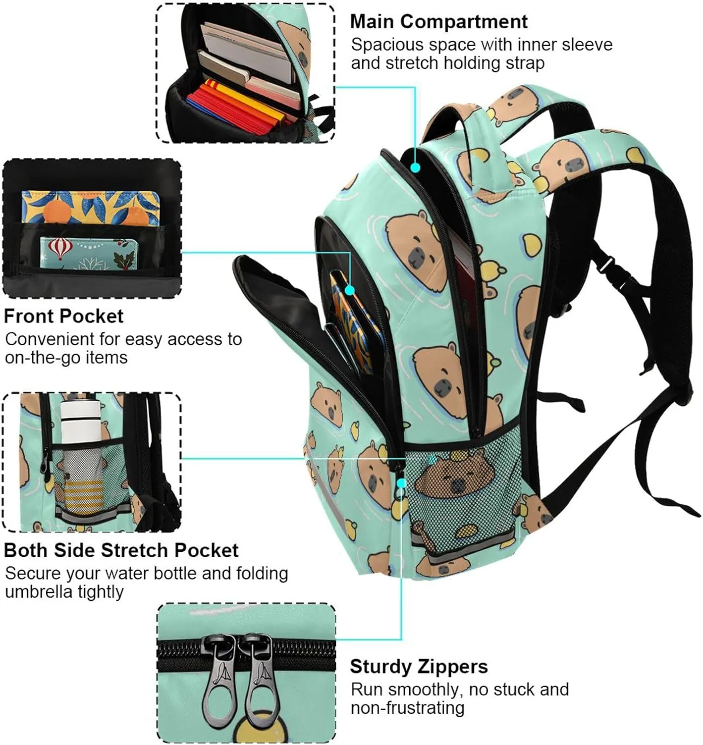 Custom Backpack for Men Women Capybara with Lemon Personalized Name Kids Backpack for Girls Boys Customized Travel Laptop Bag Casual Backpacks