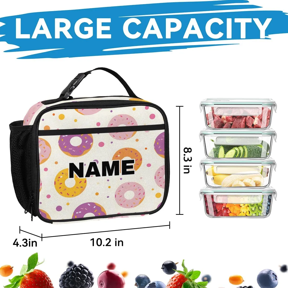 Custom Colors Donuts Backpack Lunch Box Bag with Name, Personalized Shoulder 18 Inch Backpack with Adjustable Straps for Women men Donuts