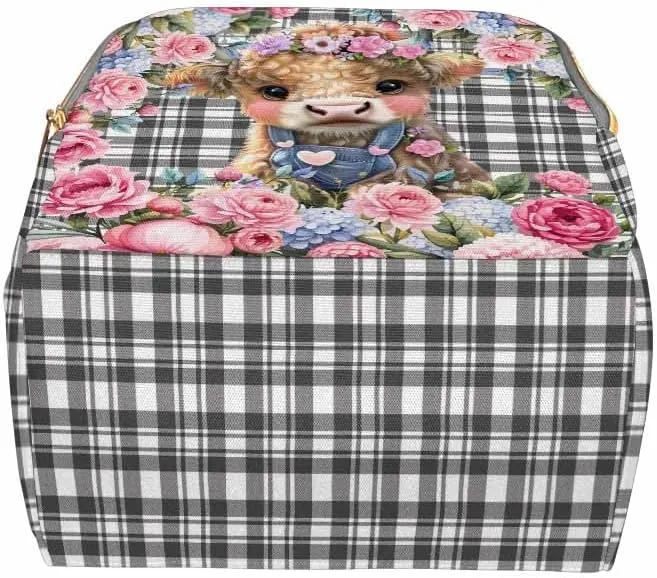 Custom Diaper Bag with Name, Personalized School Bag Cute Calf Pattern, Monogram Nappy Backpack with Thermal Pockets for Adults Kids, Large Capacity Waterproof Diaper Bag, Travel Gifts