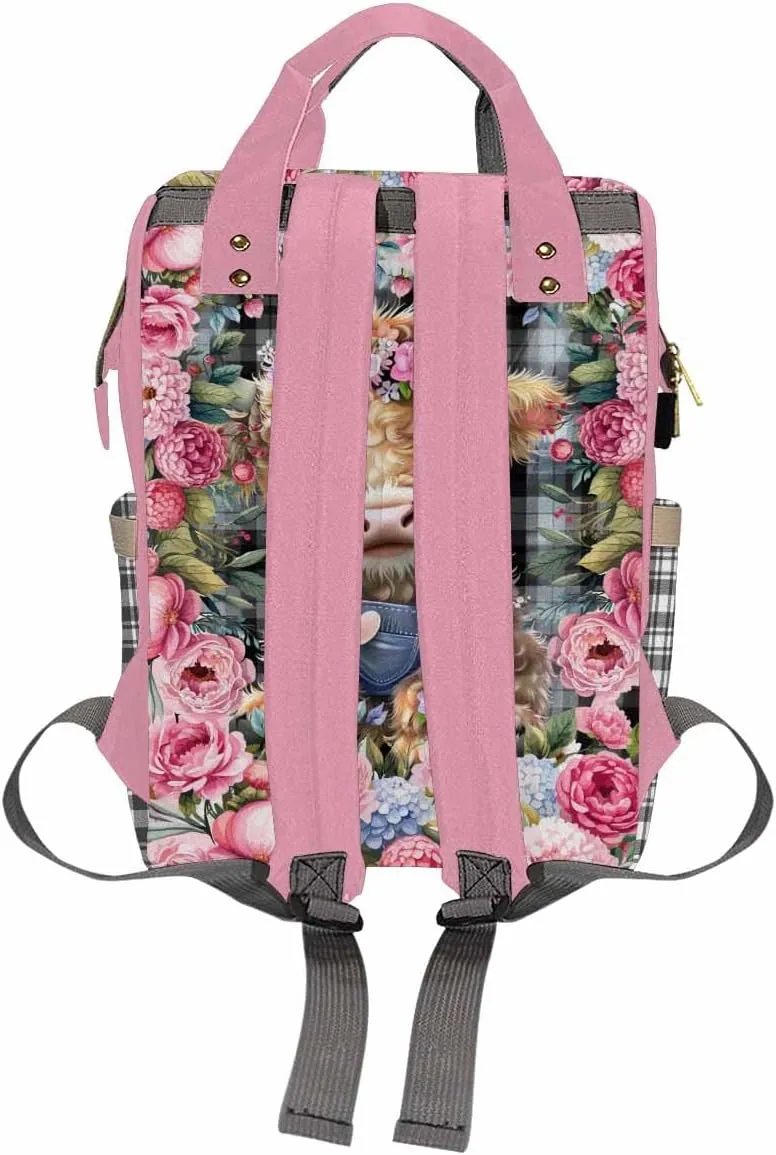 Custom Diaper Bag with Name, Personalized School Bag Cute Calf Pattern, Monogram Nappy Backpack with Thermal Pockets for Adults Kids, Large Capacity Waterproof Diaper Bag, Travel Gifts