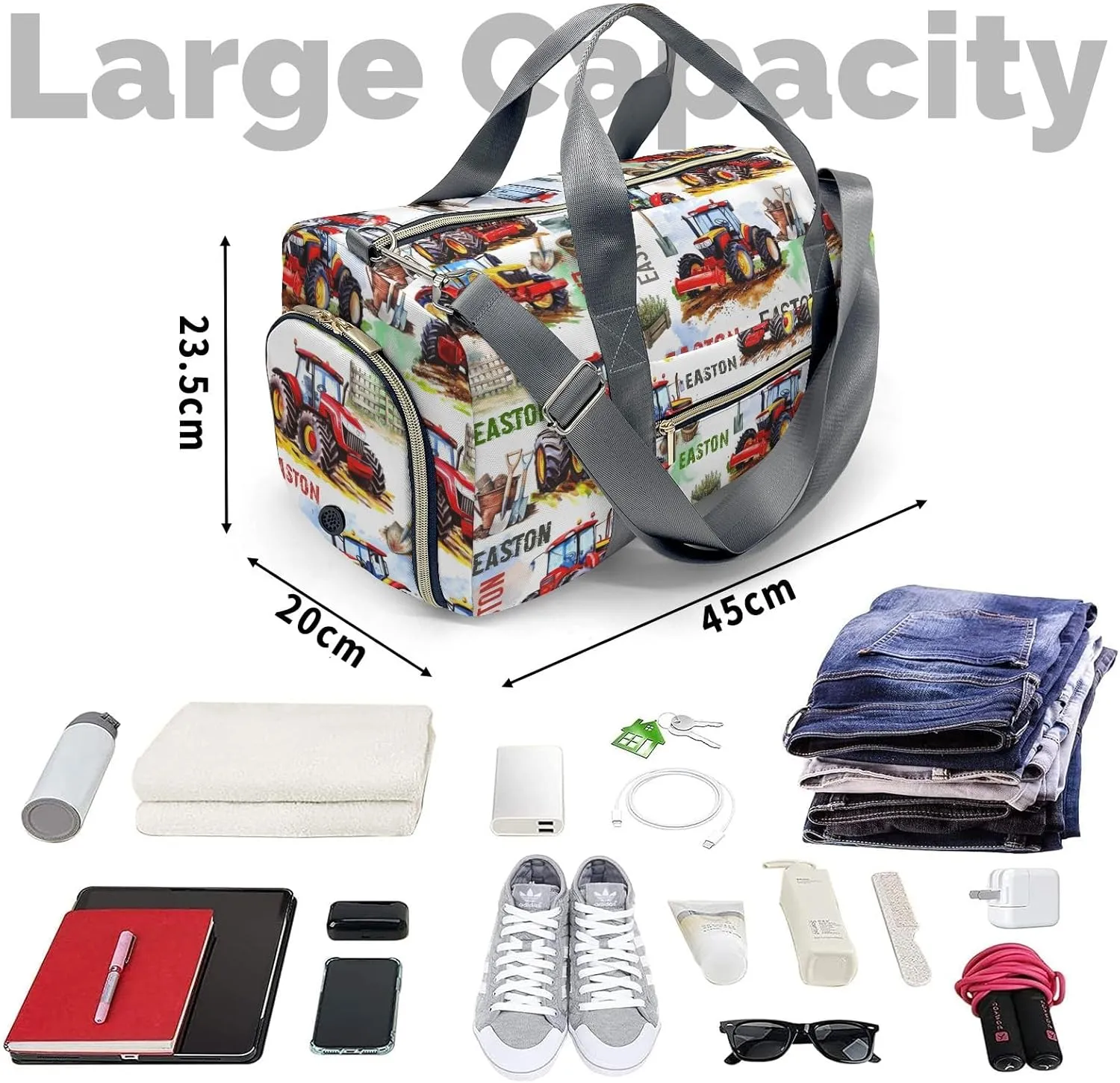 Custom Gift Farm Tractor Duffel Bag for Travel Weekender Bag, Farm Car Overnight Bag with Shoe Compartment Carry On Bag for Business Trips Sports