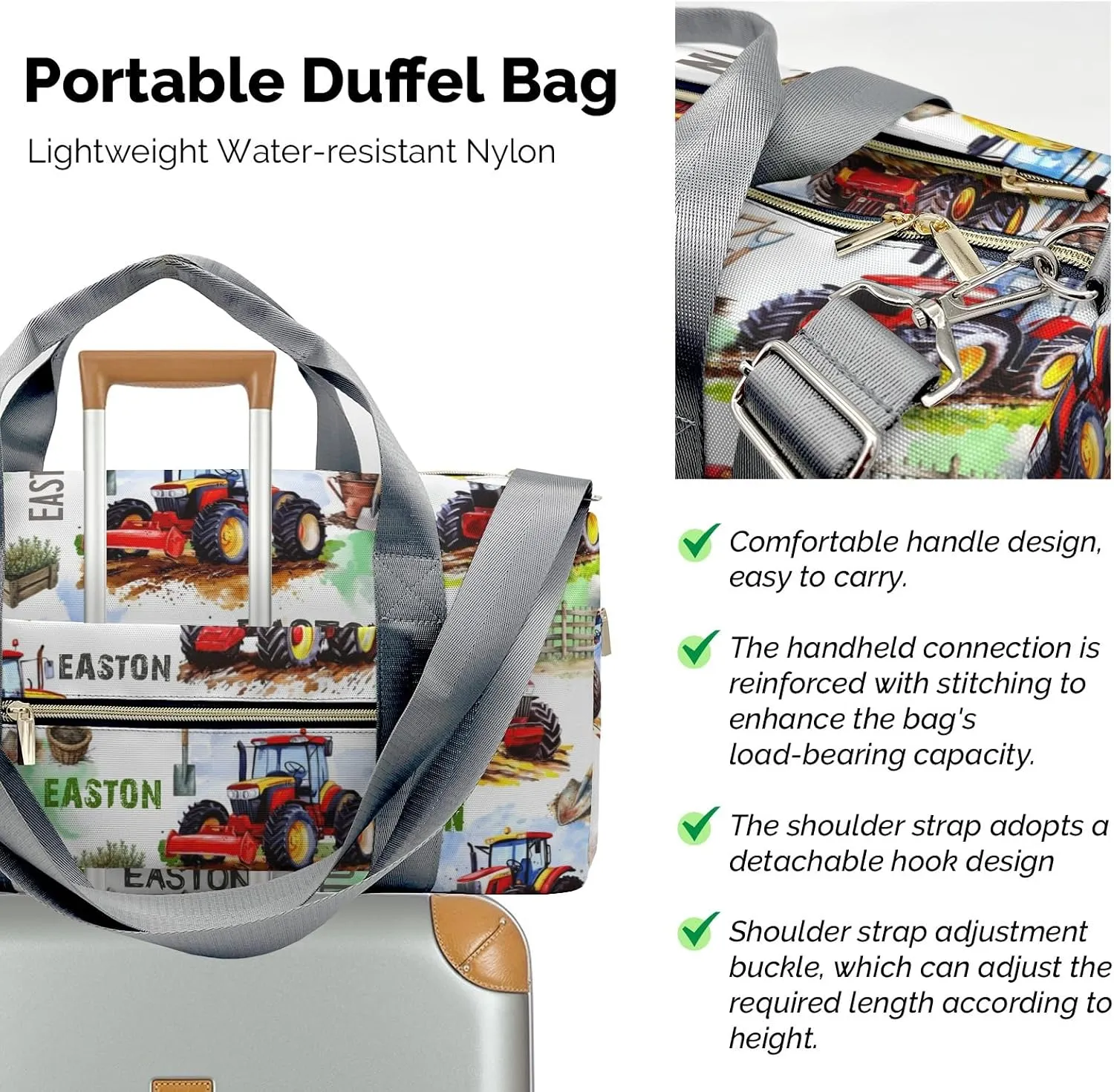Custom Gift Farm Tractor Duffel Bag for Travel Weekender Bag, Farm Car Overnight Bag with Shoe Compartment Carry On Bag for Business Trips Sports