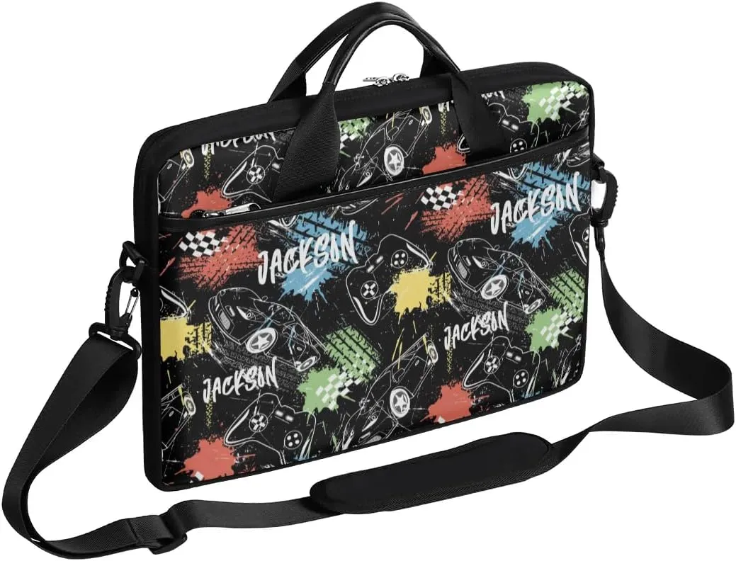 Custom Laptop Bag 15 Inch with Name Personalized Laptop Shoulder Bag Gifts - Blue Yellow Video Games