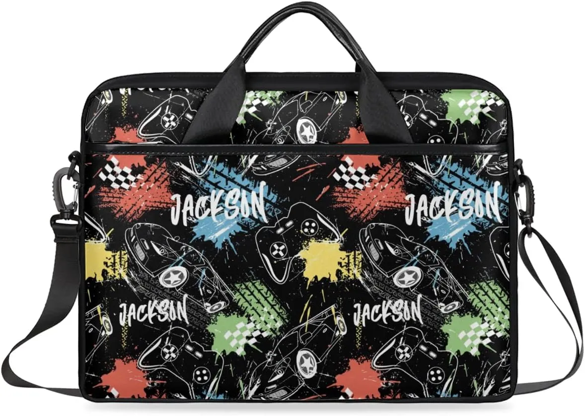 Custom Laptop Bag 15 Inch with Name Personalized Laptop Shoulder Bag Gifts - Blue Yellow Video Games
