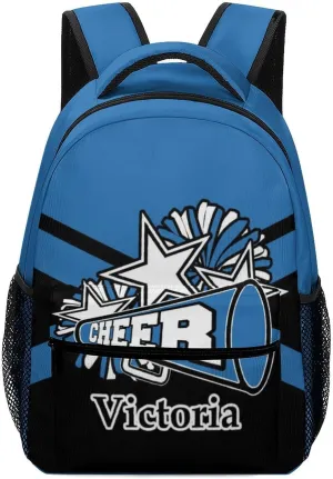 Customized Cheerleader Backpack Custom Cheer Bookbag with Name Personalized Waterproof Cheerleading Bags for Cheerleader Team Gift (Blue Black)
