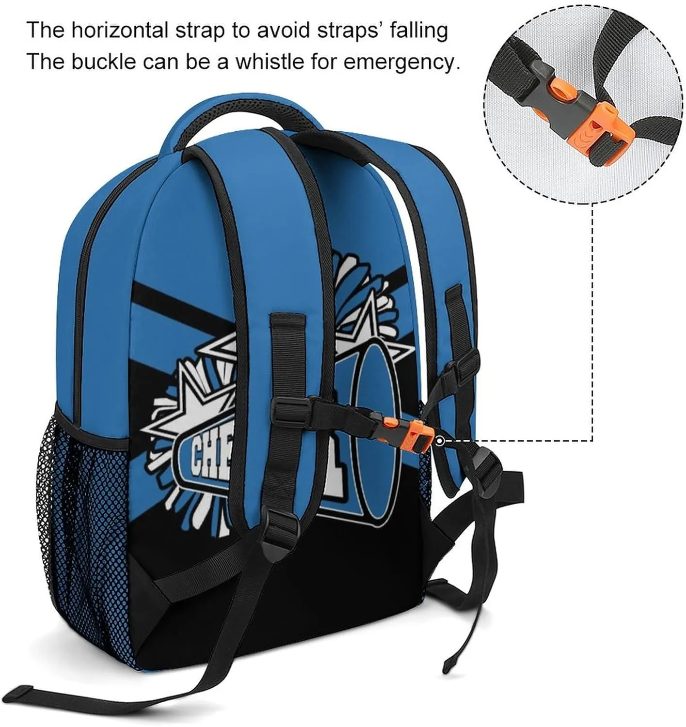 Customized Cheerleader Backpack Custom Cheer Bookbag with Name Personalized Waterproof Cheerleading Bags for Cheerleader Team Gift (Blue Black)