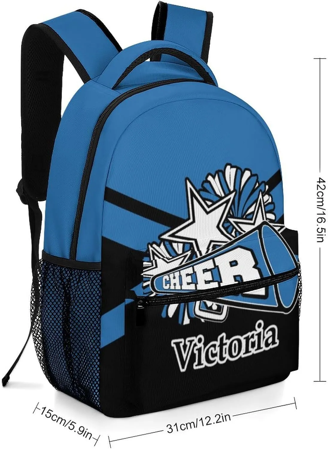 Customized Cheerleader Backpack Custom Cheer Bookbag with Name Personalized Waterproof Cheerleading Bags for Cheerleader Team Gift (Blue Black)