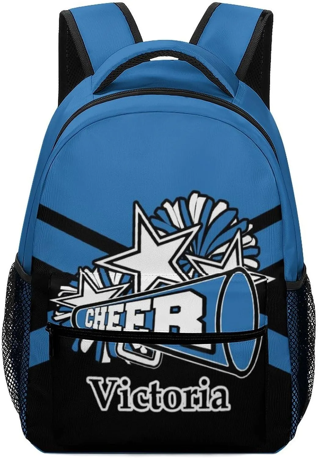 Customized Cheerleader Backpack Custom Cheer Bookbag with Name Personalized Waterproof Cheerleading Bags for Cheerleader Team Gift (Blue Black)