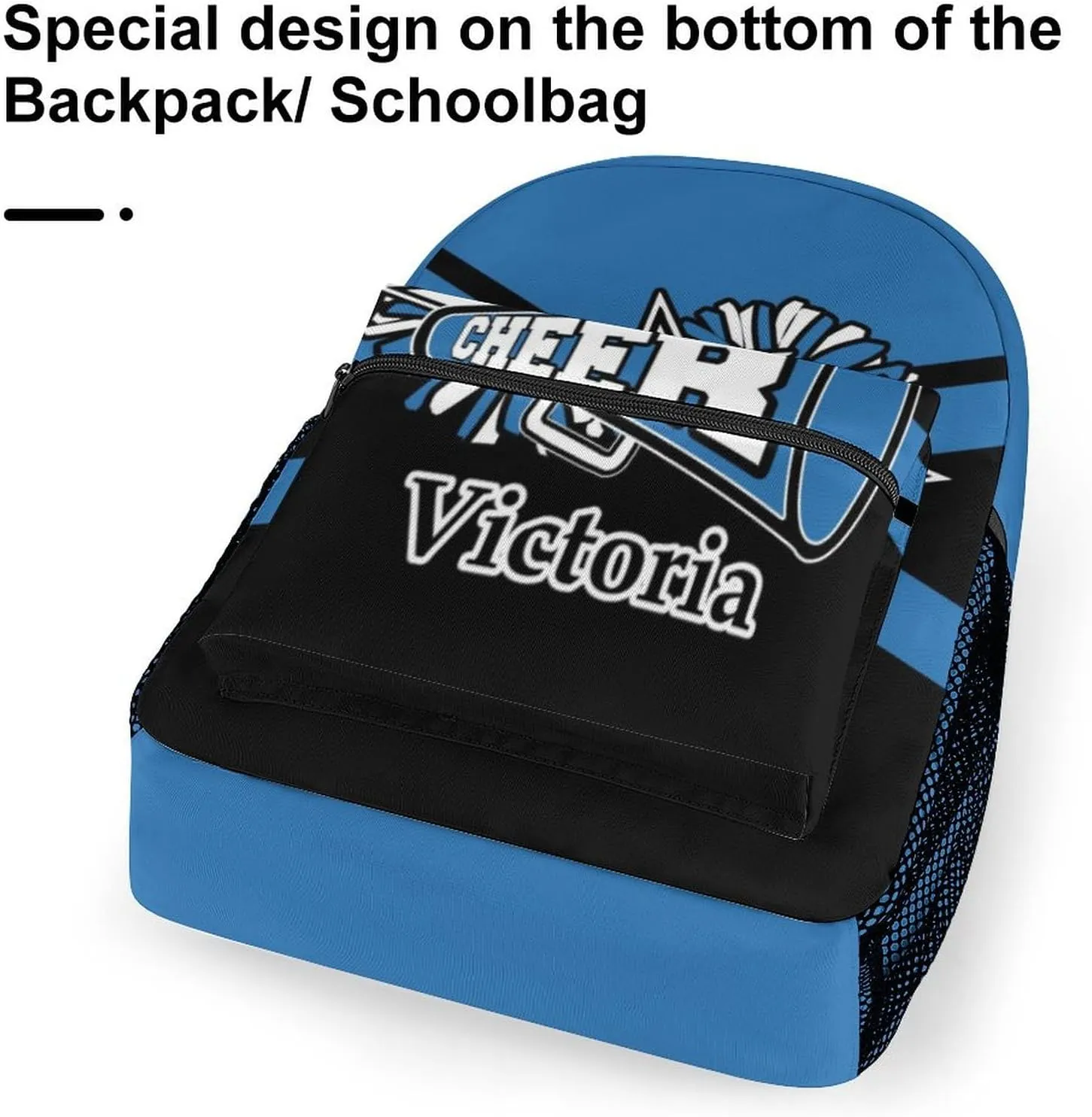 Customized Cheerleader Backpack Custom Cheer Bookbag with Name Personalized Waterproof Cheerleading Bags for Cheerleader Team Gift (Blue Black)