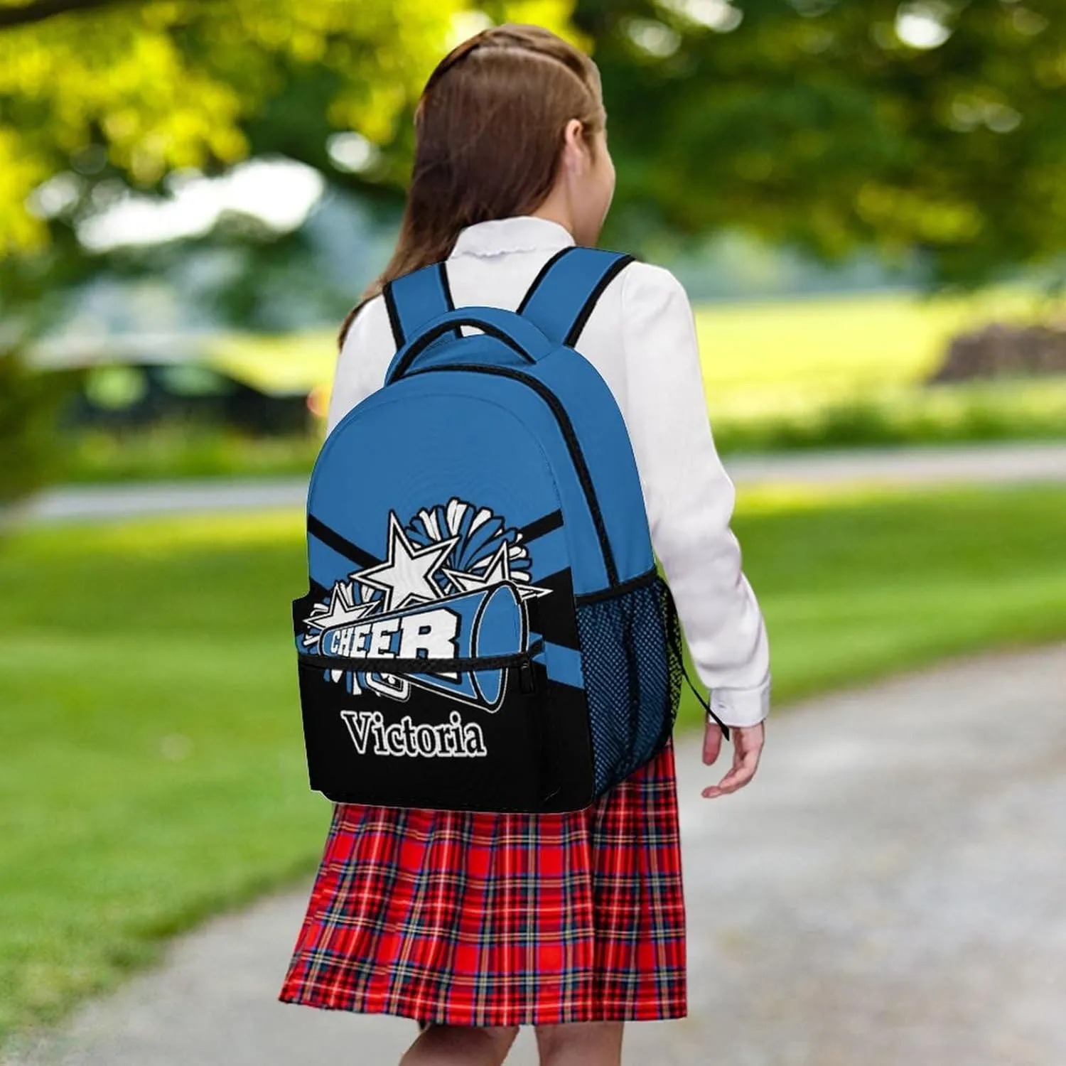 Customized Cheerleader Backpack Custom Cheer Bookbag with Name Personalized Waterproof Cheerleading Bags for Cheerleader Team Gift (Blue Black)