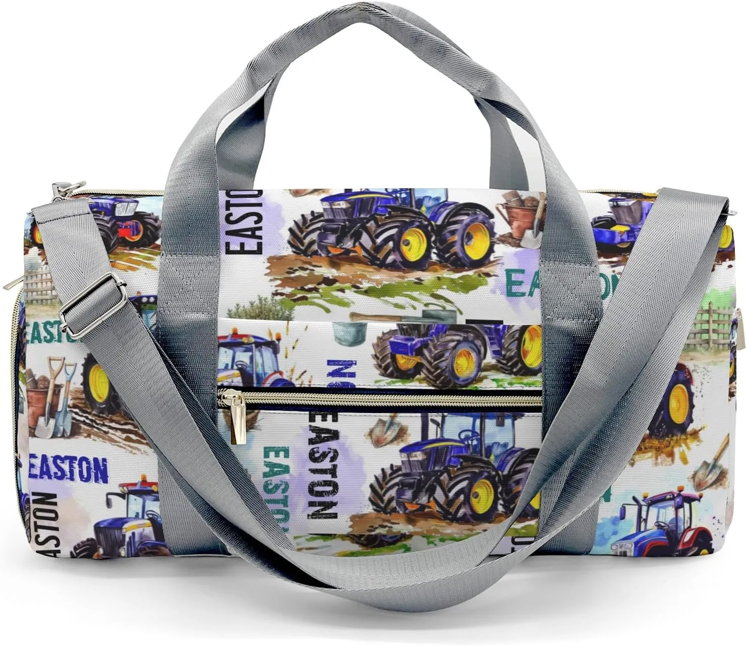Custon Name Gym Sport Yoga Duffel Bag Farm Car Tractor Travel Bag, Farm Vehicle Sport Gym Bag Personalized Gift for Women Men Travel Hand Bag Carry on Bag