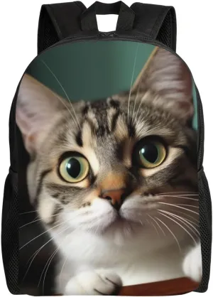 Cute Backpack Waterproof Lightweight Casual Daypack A Curious Cat Travel Laptop Bag For Women Men