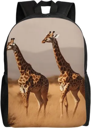 Cute Backpack Waterproof Lightweight Casual Daypack Two Giraffe Running On The Barren Travel Laptop Bag For Women Men