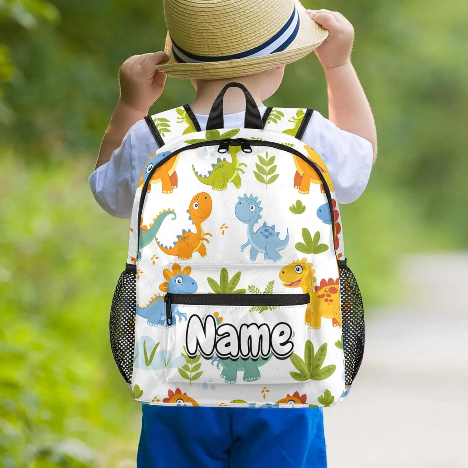 Cute Dinosaur Theme Personalized Backpack Bag with Name Lightweight Custom Shoulder Bags Waterproof Casual Backpacks Travel Laptop Bag for Work Picnic 12in