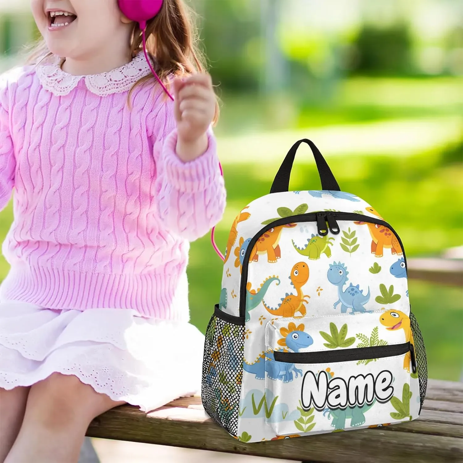 Cute Dinosaur Theme Personalized Backpack Bag with Name Lightweight Custom Shoulder Bags Waterproof Casual Backpacks Travel Laptop Bag for Work Picnic 12in