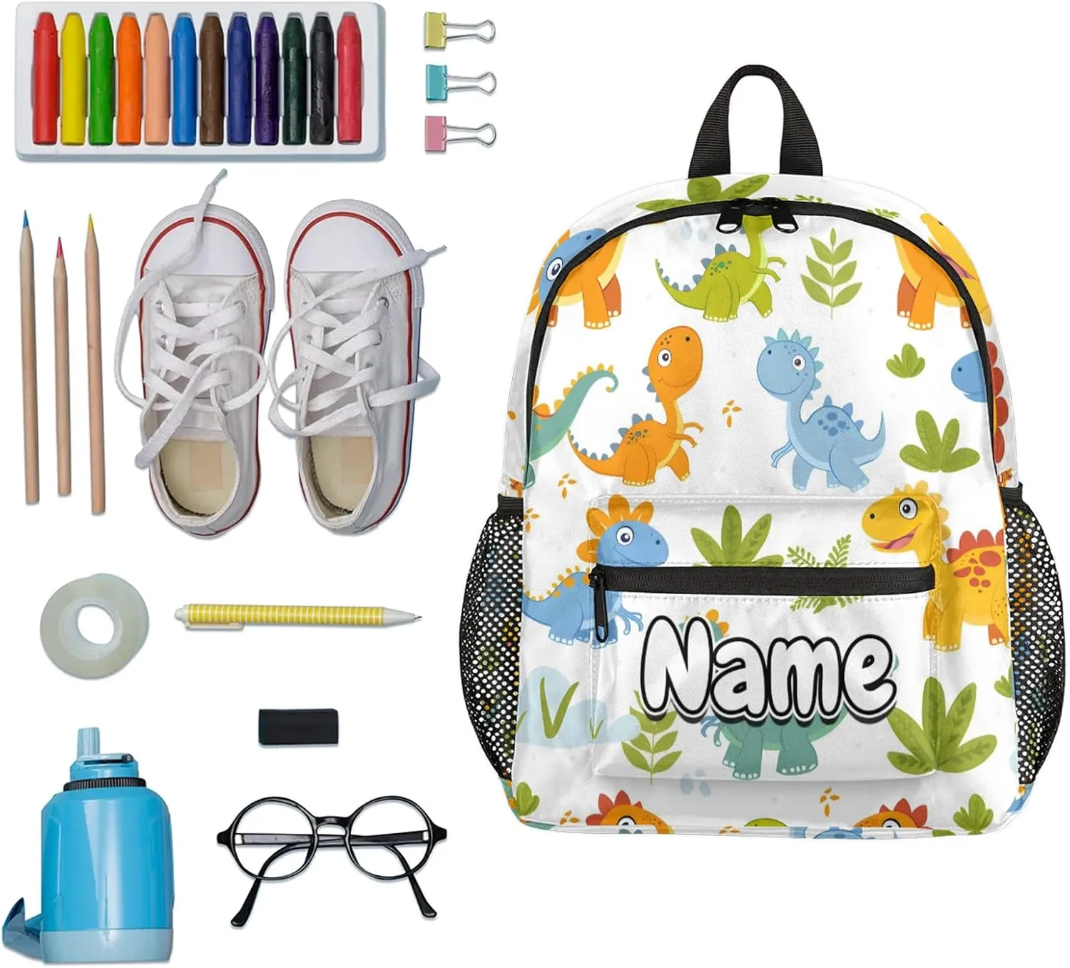 Cute Dinosaur Theme Personalized Backpack Bag with Name Lightweight Custom Shoulder Bags Waterproof Casual Backpacks Travel Laptop Bag for Work Picnic 12in