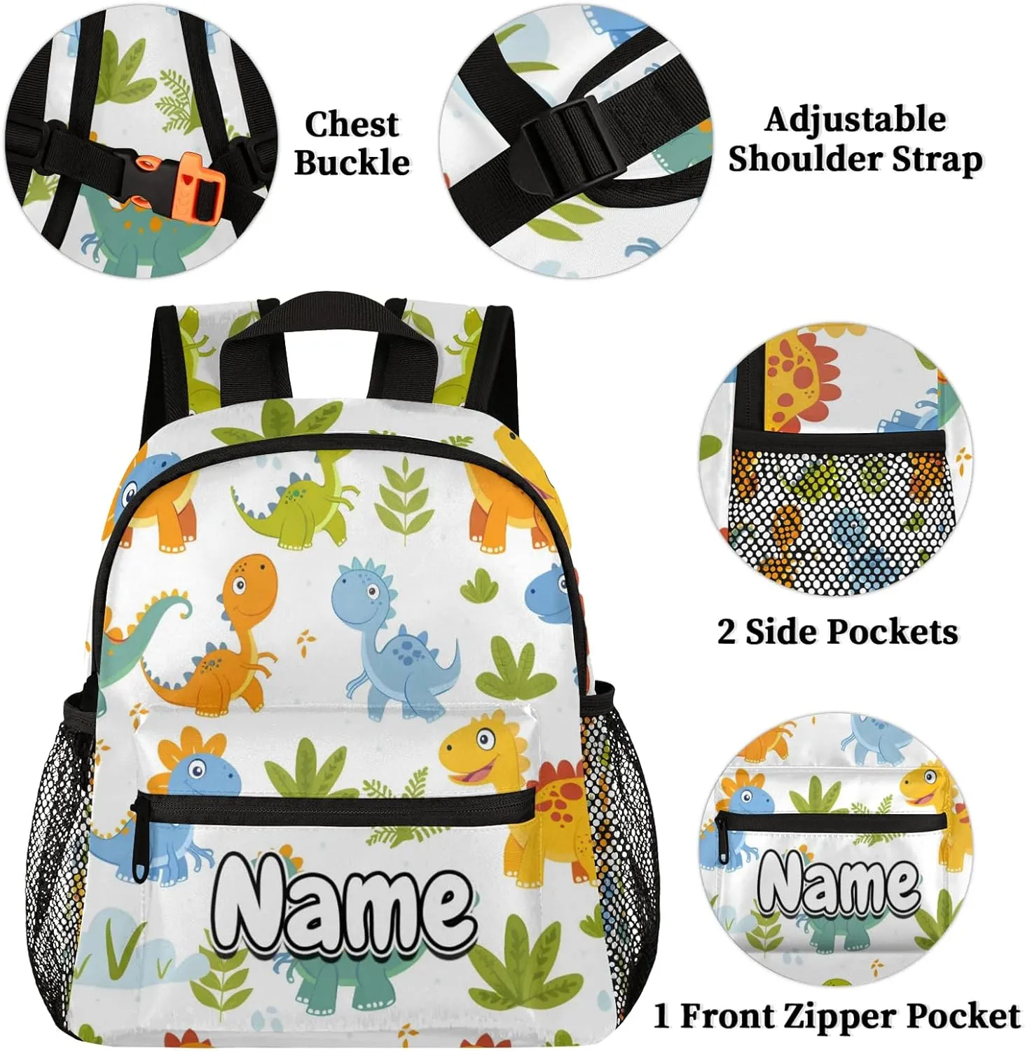 Cute Dinosaur Theme Personalized Backpack Bag with Name Lightweight Custom Shoulder Bags Waterproof Casual Backpacks Travel Laptop Bag for Work Picnic 12in