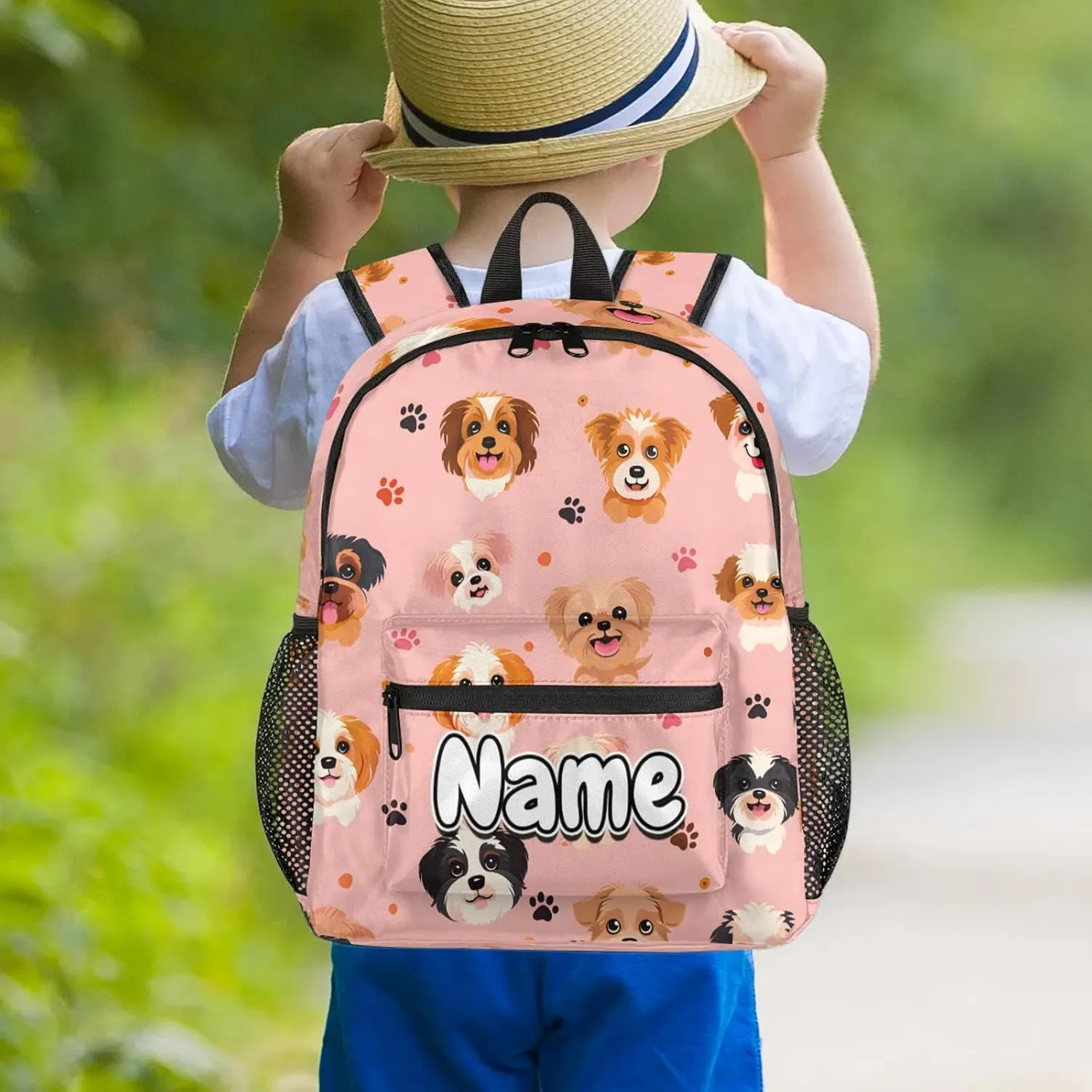 Cute Dogs Personalized Backpack Bag with Name Lightweight Custom Shoulder Bags Waterproof Casual Backpacks Travel Laptop Bag for Work Picnic 12in