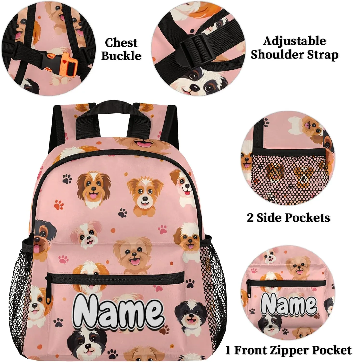 Cute Dogs Personalized Backpack Bag with Name Lightweight Custom Shoulder Bags Waterproof Casual Backpacks Travel Laptop Bag for Work Picnic 12in