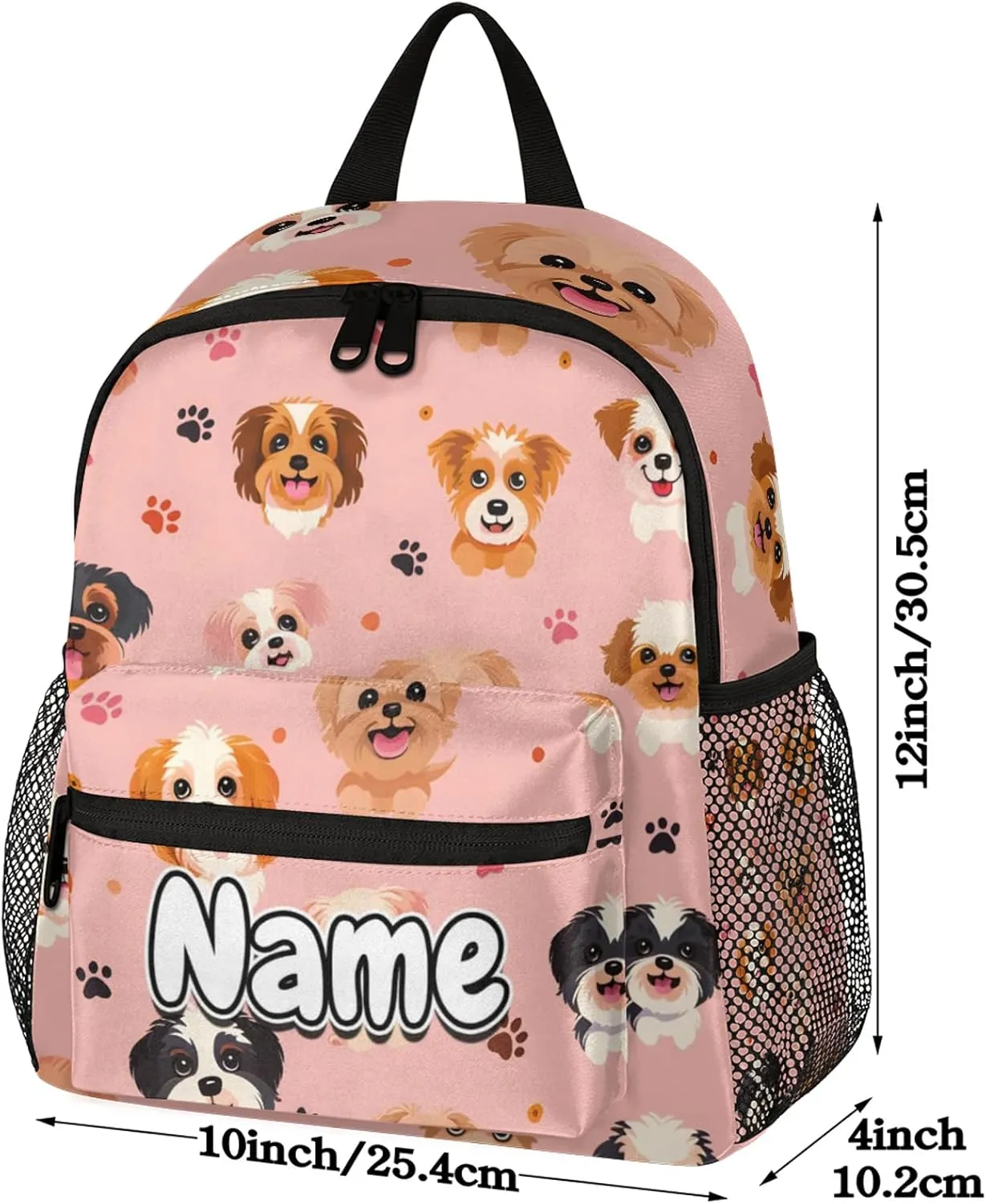 Cute Dogs Personalized Backpack Bag with Name Lightweight Custom Shoulder Bags Waterproof Casual Backpacks Travel Laptop Bag for Work Picnic 12in