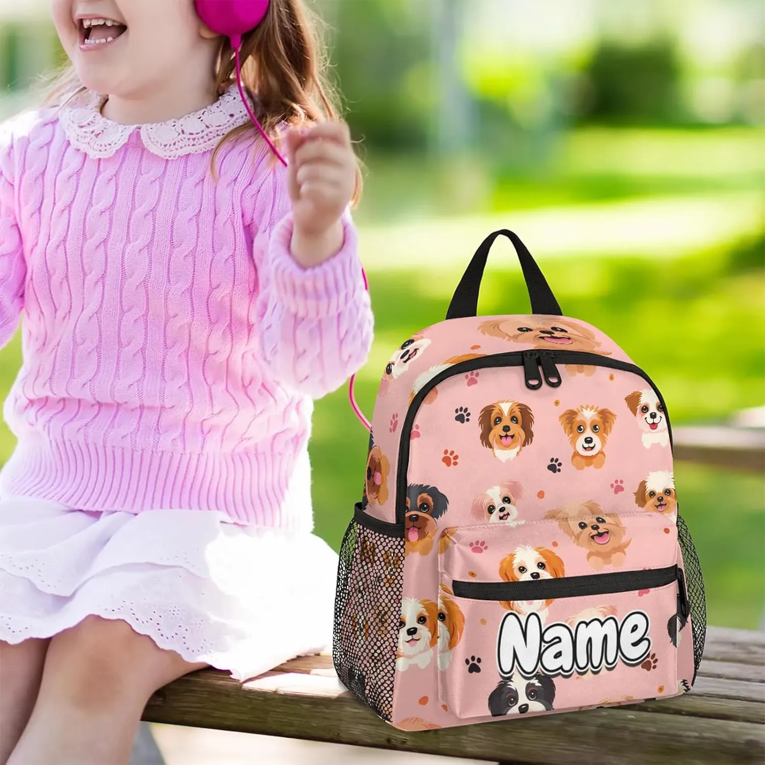Cute Dogs Personalized Backpack Bag with Name Lightweight Custom Shoulder Bags Waterproof Casual Backpacks Travel Laptop Bag for Work Picnic 12in