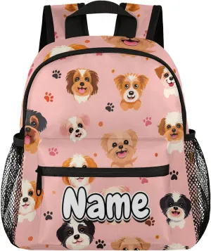 Cute Dogs Personalized Backpack Bag with Name Lightweight Custom Shoulder Bags Waterproof Casual Backpacks Travel Laptop Bag for Work Picnic 12in