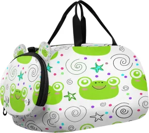 Cute Frogs Youth Sports & Travel Duffle Bag with Shoe Compartment,Waterproof Gym Bag for Girls and Boys (Overnight Essentials Organizer)