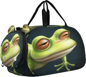 Cute Frogs Youth Sports & Travel Duffle Bag with Shoe Compartment,Waterproof Gym Bag for Girls and Boys (Overnight Essentials Organizer)