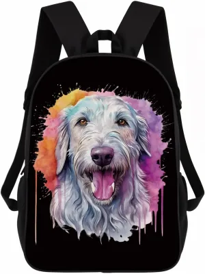 Cute Laptop Backpack Watercolor Cute Irish Wolfhound Dog Shoulder Bags Travel Backpack 17 Inch Black