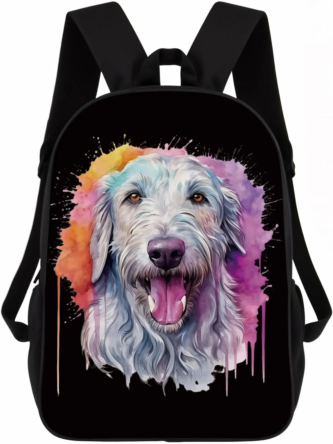 Cute Laptop Backpack Watercolor Cute Irish Wolfhound Dog Shoulder Bags Travel Backpack 17 Inch Black