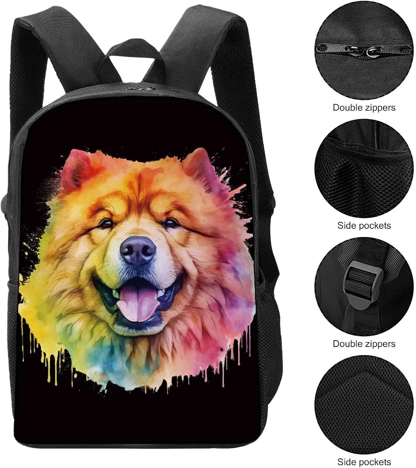 Cute Laptop Backpack Watercolor Irish Wolfhound Dog Shoulder Bags Travel Backpack 17 Inch Black