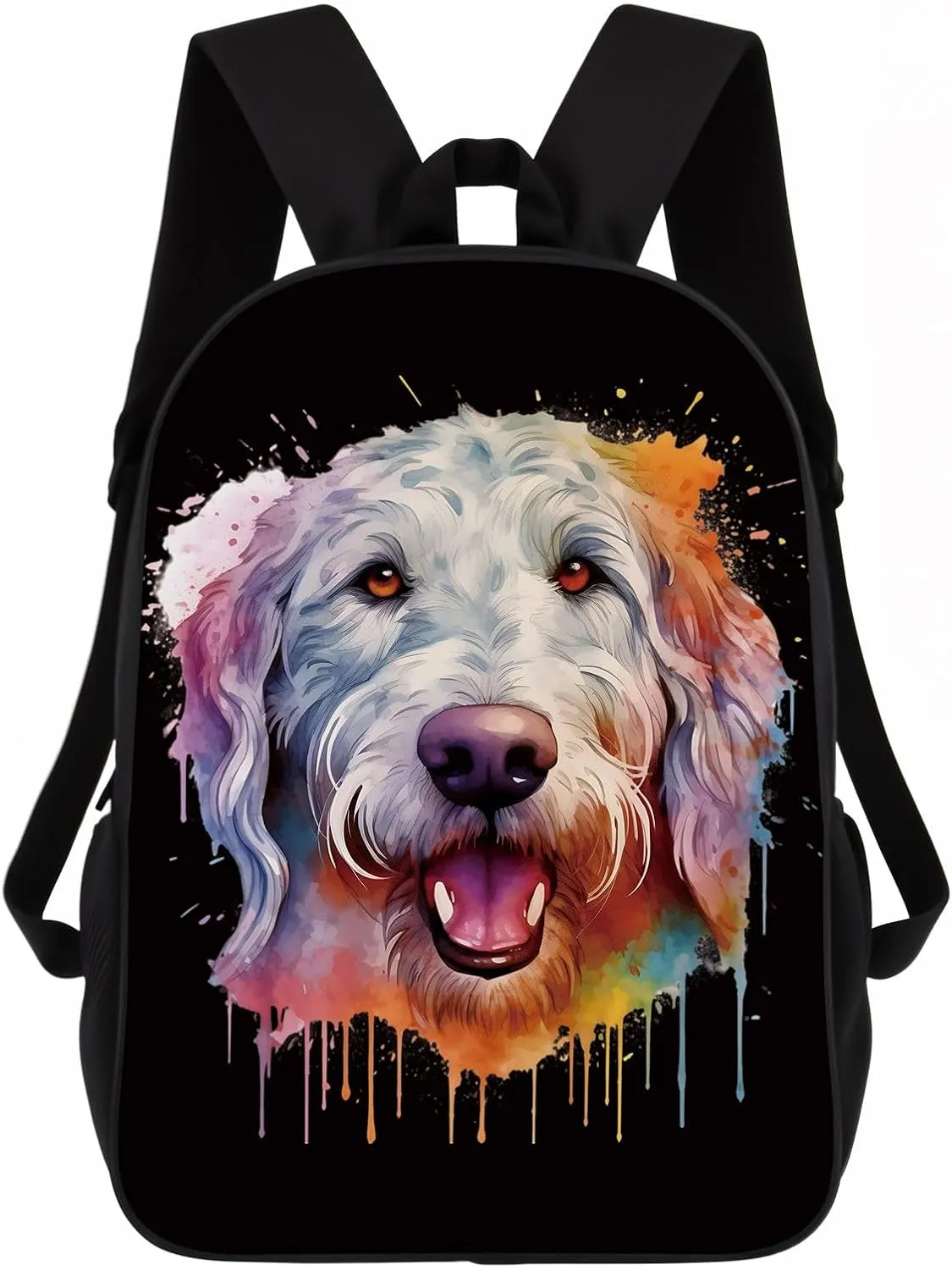 Cute Laptop Backpack Watercolor Irish Wolfhound Dog Shoulder Bags Travel Backpack 17 Inch Black