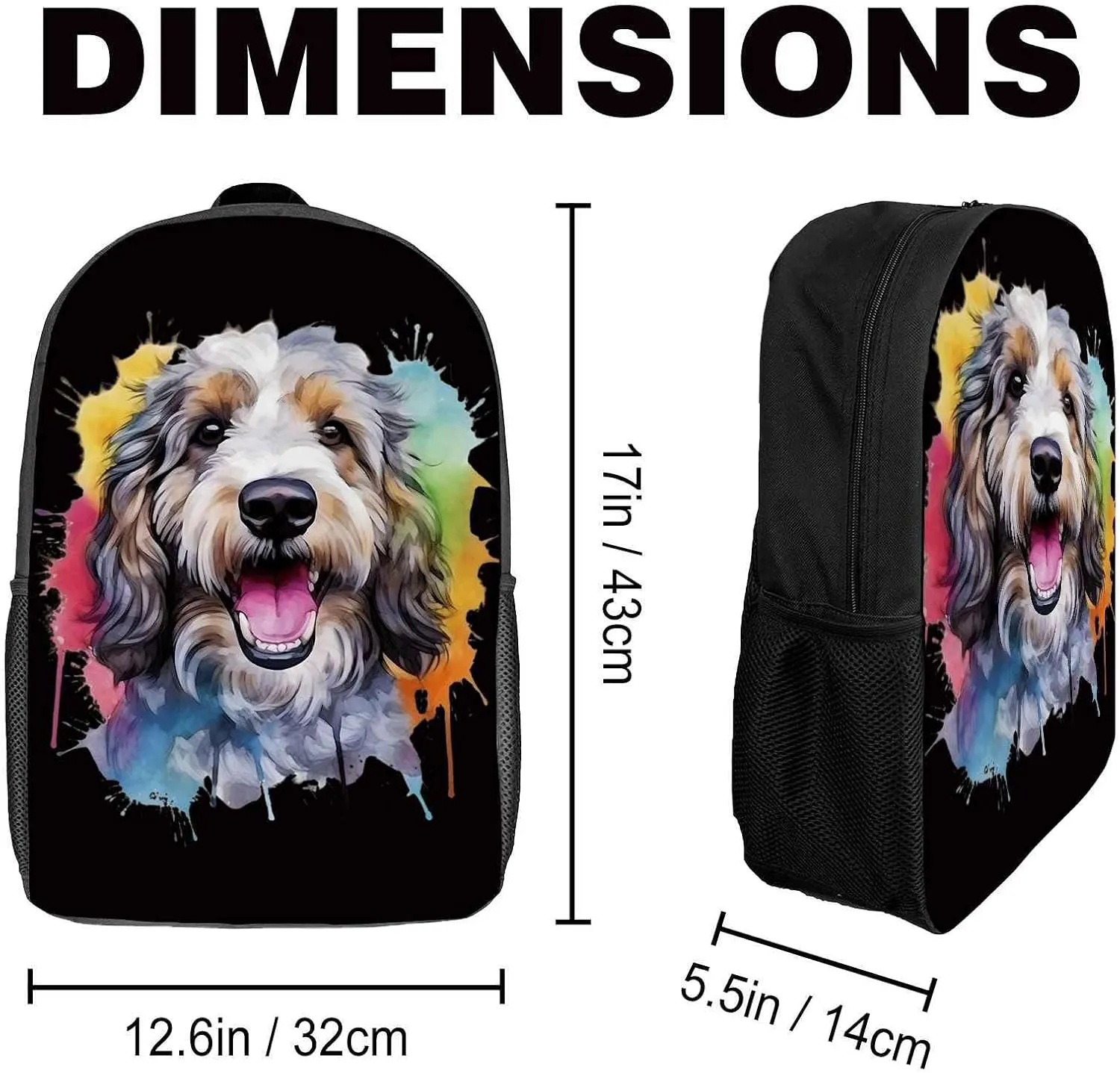 Cute Laptop Backpack Watercolor Irish Wolfhound Dog Shoulder Bags Travel Backpack 17 Inch Black