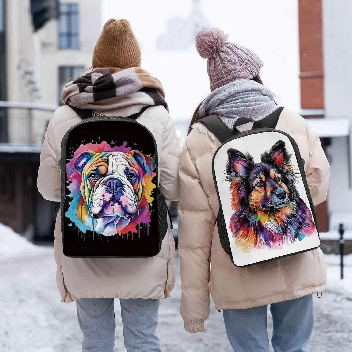 Cute Laptop Backpack Watercolor Irish Wolfhound Dog Shoulder Bags Travel Backpack 17 Inch Black