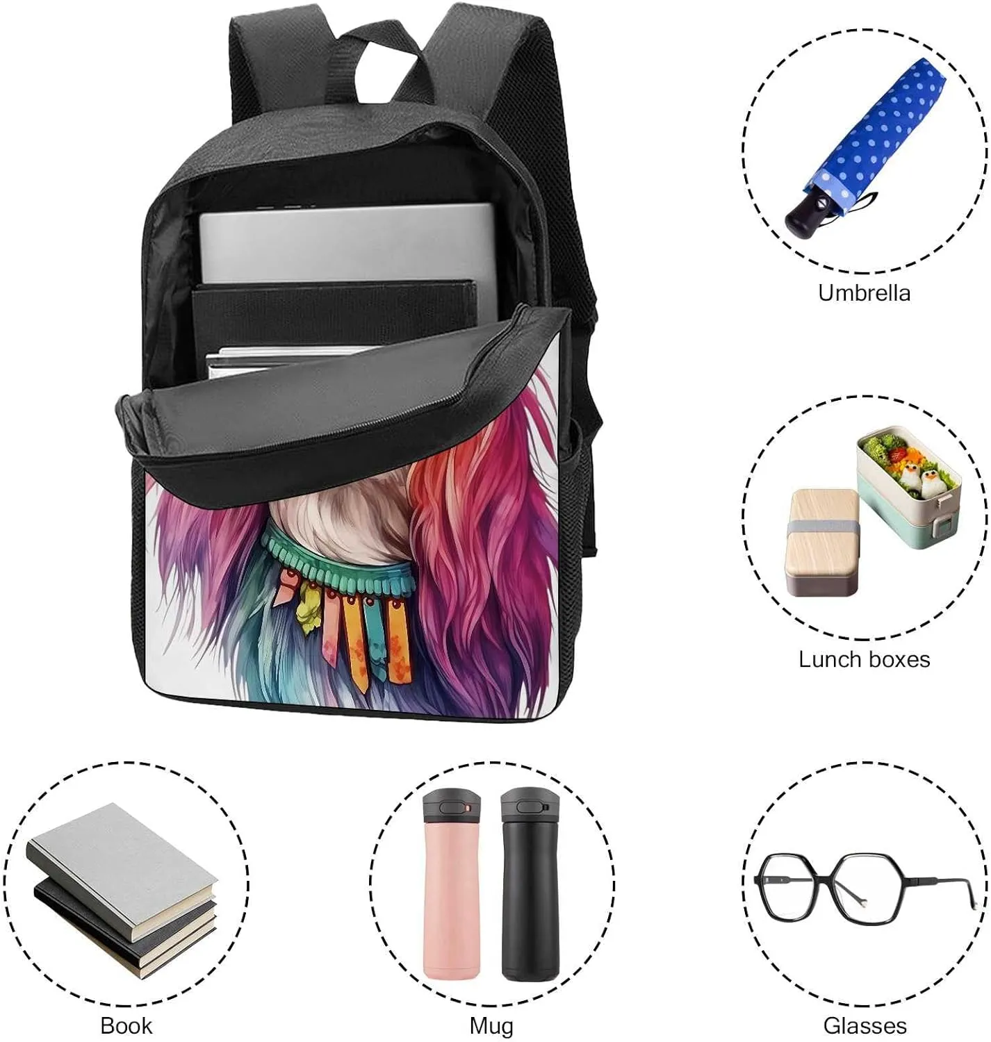 Cute Laptop Backpack Watercolor Irish Wolfhound Dog Shoulder Bags Travel Backpack 17 Inch Black