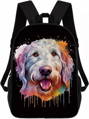 Cute Laptop Backpack Watercolor Irish Wolfhound Dog Shoulder Bags Travel Backpack 17 Inch Black