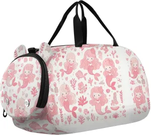 Cute Mermaid Boy's Gym Duffel Bag with Shoes Compartment Large Capacity Sports Duffel Bag for Travel, Swimming, Dance, Ballet