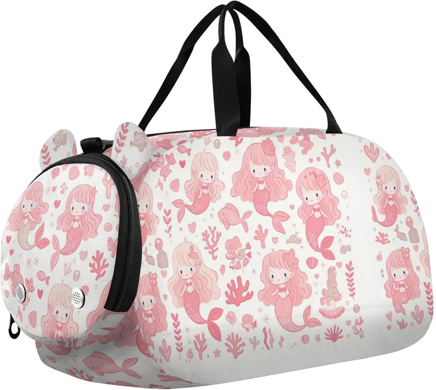 Cute Mermaid Boy's Gym Duffel Bag with Shoes Compartment Large Capacity Sports Duffel Bag for Travel, Swimming, Dance, Ballet