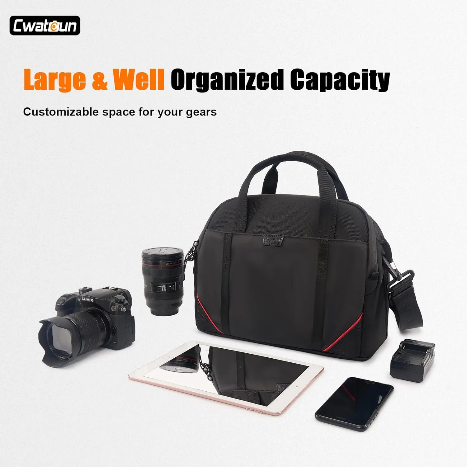 Cwatcun Camera Bag Crossbody, DSLR/SLR/Mirrorless Camera Bags for Photographers with Tripod Holder, Camera Case Compatible with Canon/Nikon/Sony - Small