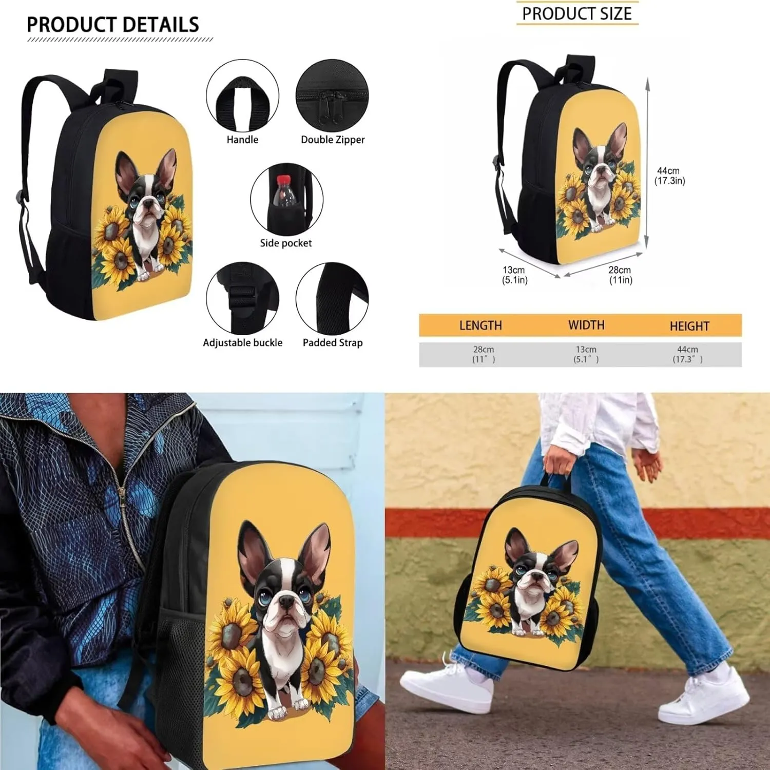 Dachshund Backpack Girls Schoolbag for Outdoor Sunflower Kids Backpack Set of 3 with Crossbody Lunch Bag Zip Pencil Box Child School Bag Sets for Travel/Sports/Hiking/Shopping